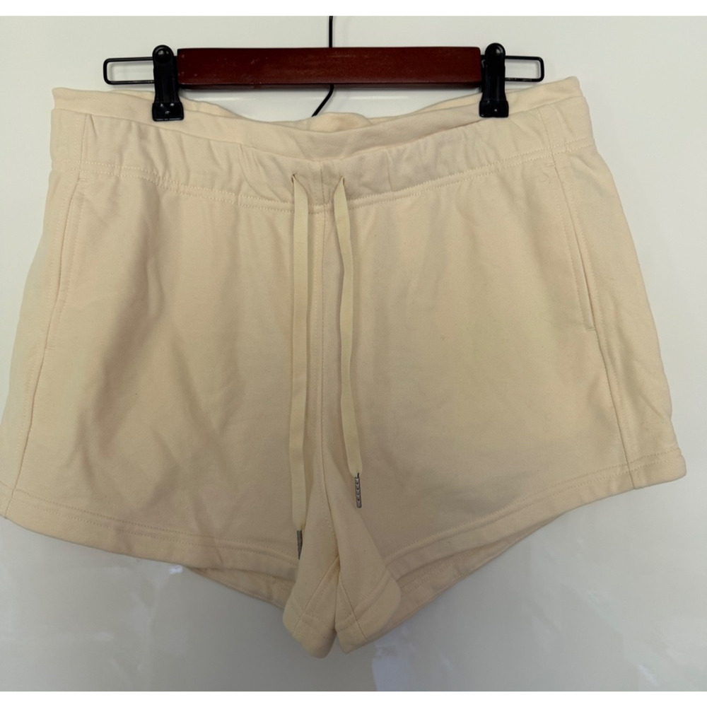 Women’s Cream Cotton Sweat Shorts Size Large Casual Lounge Neutral Boho